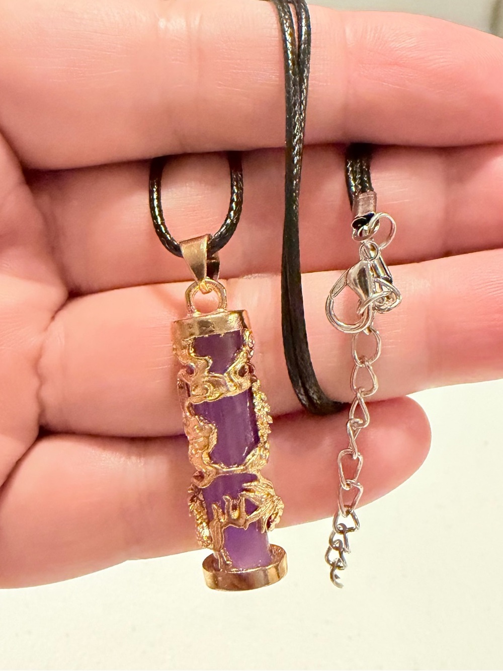 Clow In Dark Gold Purple Dragon Pendant Necklace. (Unisex)